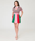 Smak Parlour Candy Cane Christmas Stripe Campus Mini Skirt