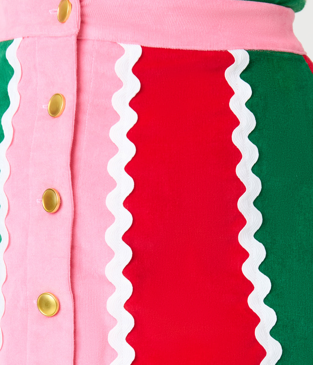 Smak Parlour Candy Cane Christmas Stripe Campus Mini Skirt