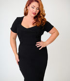Unique Vintage Plus Size Black Pleated Patricia Pencil Dress