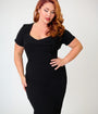 Unique Vintage Plus Size Black Pleated Patricia Pencil Dress