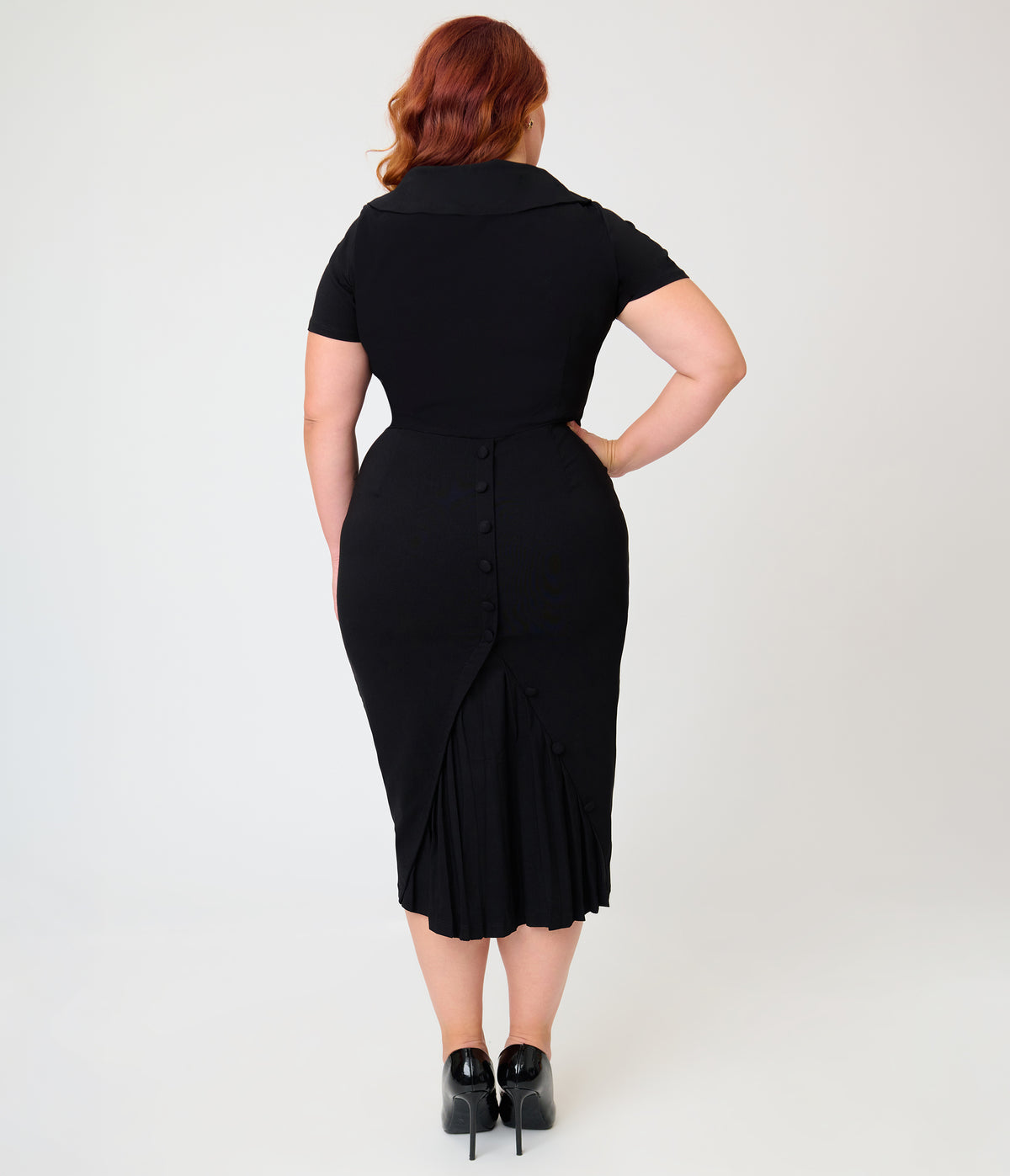 Unique Vintage Plus Size Black Pleated Patricia Pencil Dress