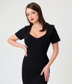 Unique Vintage Black Pleated Patricia Pencil Dress