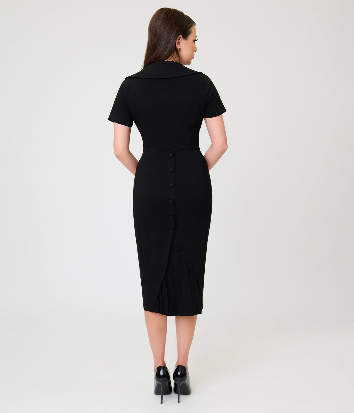 Unique Vintage Black Pleated Patricia Pencil Dress