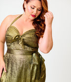 Unique Vintage Plus Size Gold Shimmer Leilani Sarong Dress