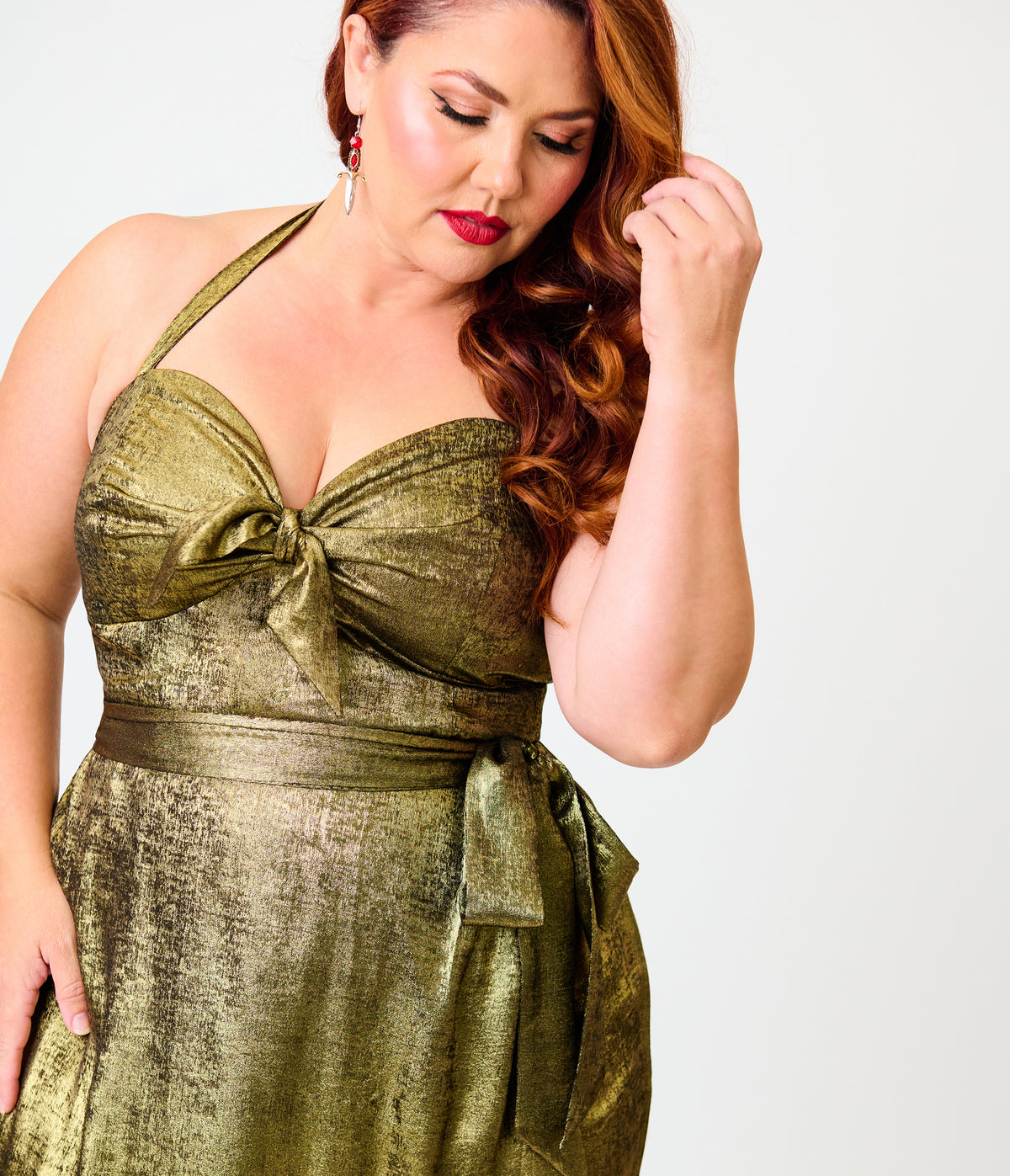 Unique Vintage Plus Size Gold Shimmer Leilani Sarong Dress