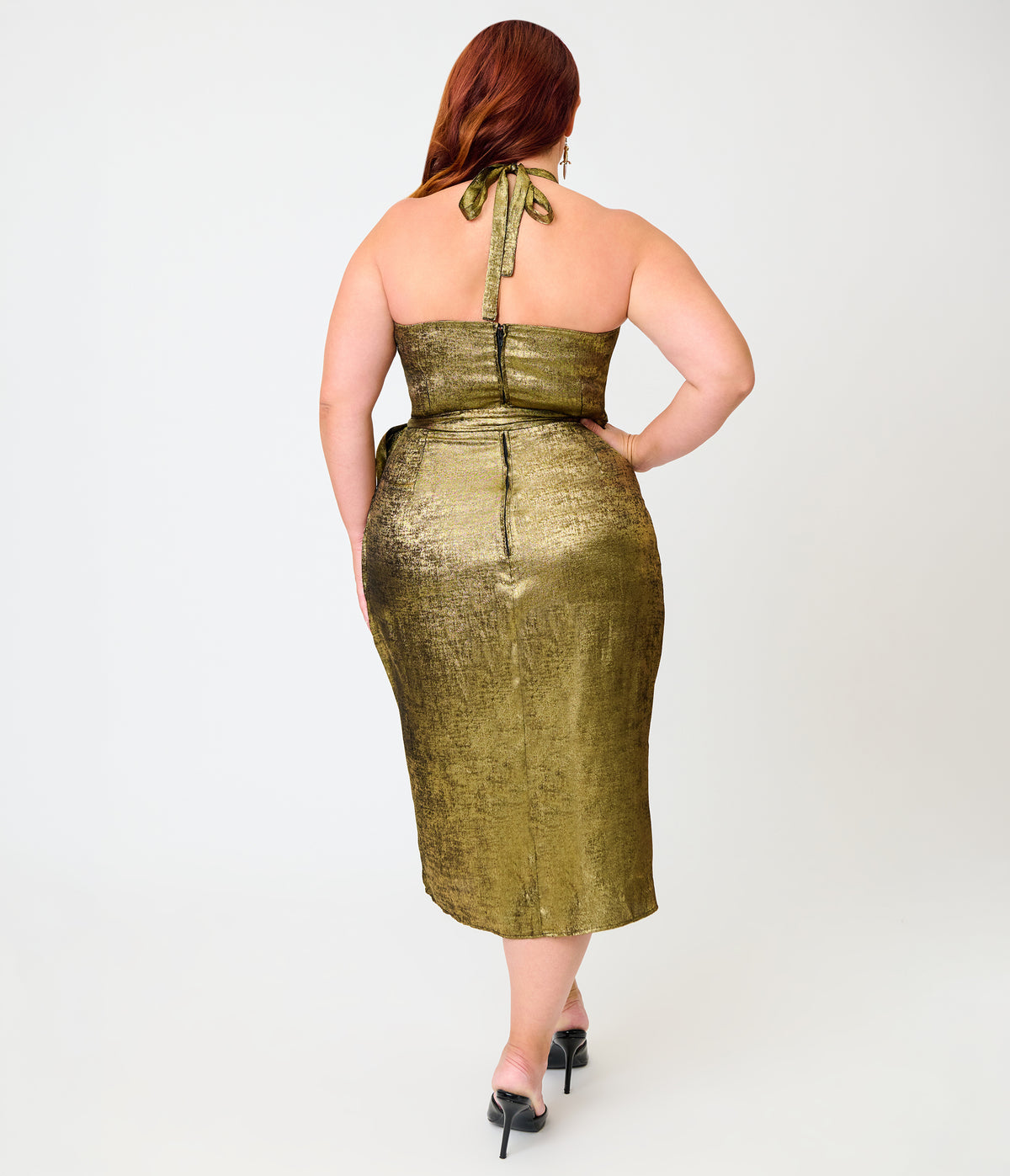 Unique Vintage Plus Size Gold Shimmer Leilani Sarong Dress