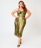 Unique Vintage Plus Size Gold Shimmer Leilani Sarong Dress
