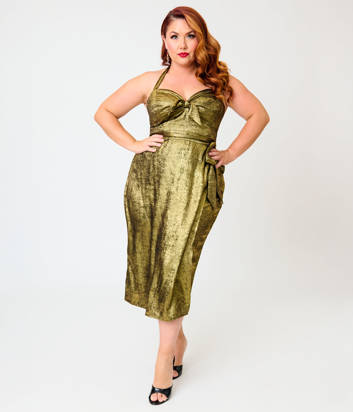 Unique Vintage Plus Size Gold Shimmer Leilani Sarong Dress