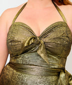 Unique Vintage Plus Size Gold Shimmer Leilani Sarong Dress