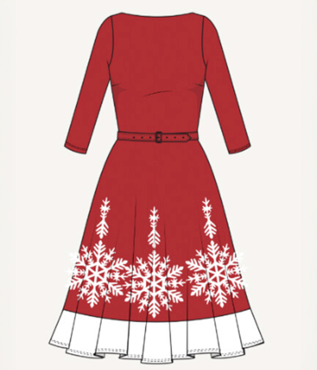 Unique Vintage Red Velvet & White Faux Fur Snowflake Devon Swing Dress