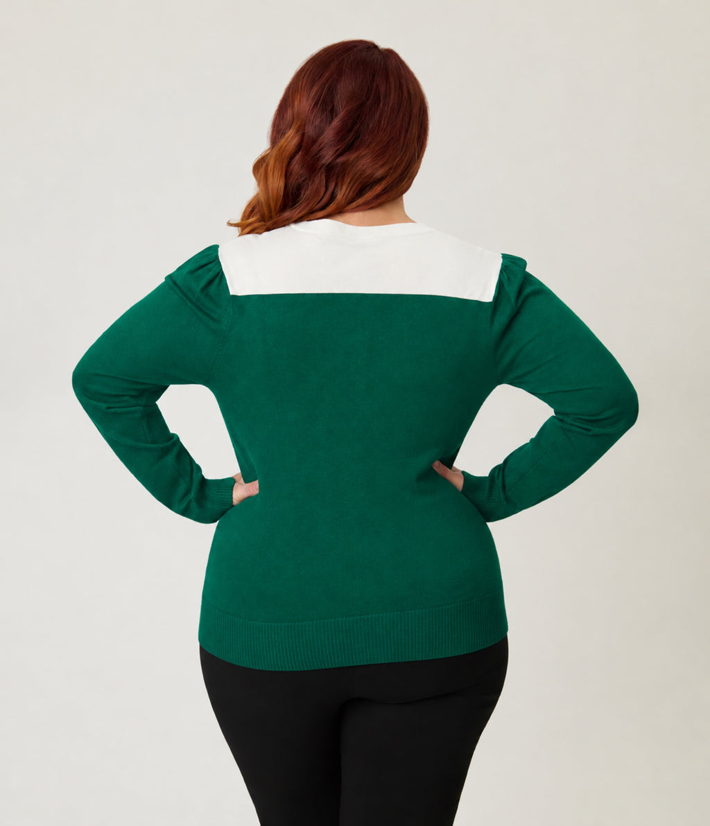 Smak Parlour Plus Size Green & Ivory Mistletoe Cardigan