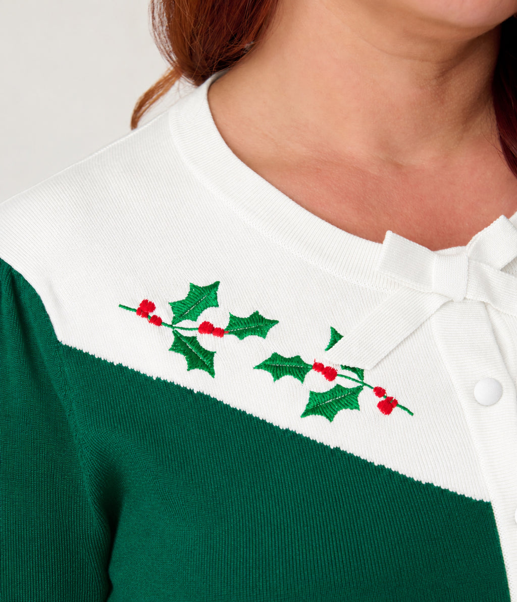 Smak Parlour Plus Size Green & Ivory Mistletoe Cardigan