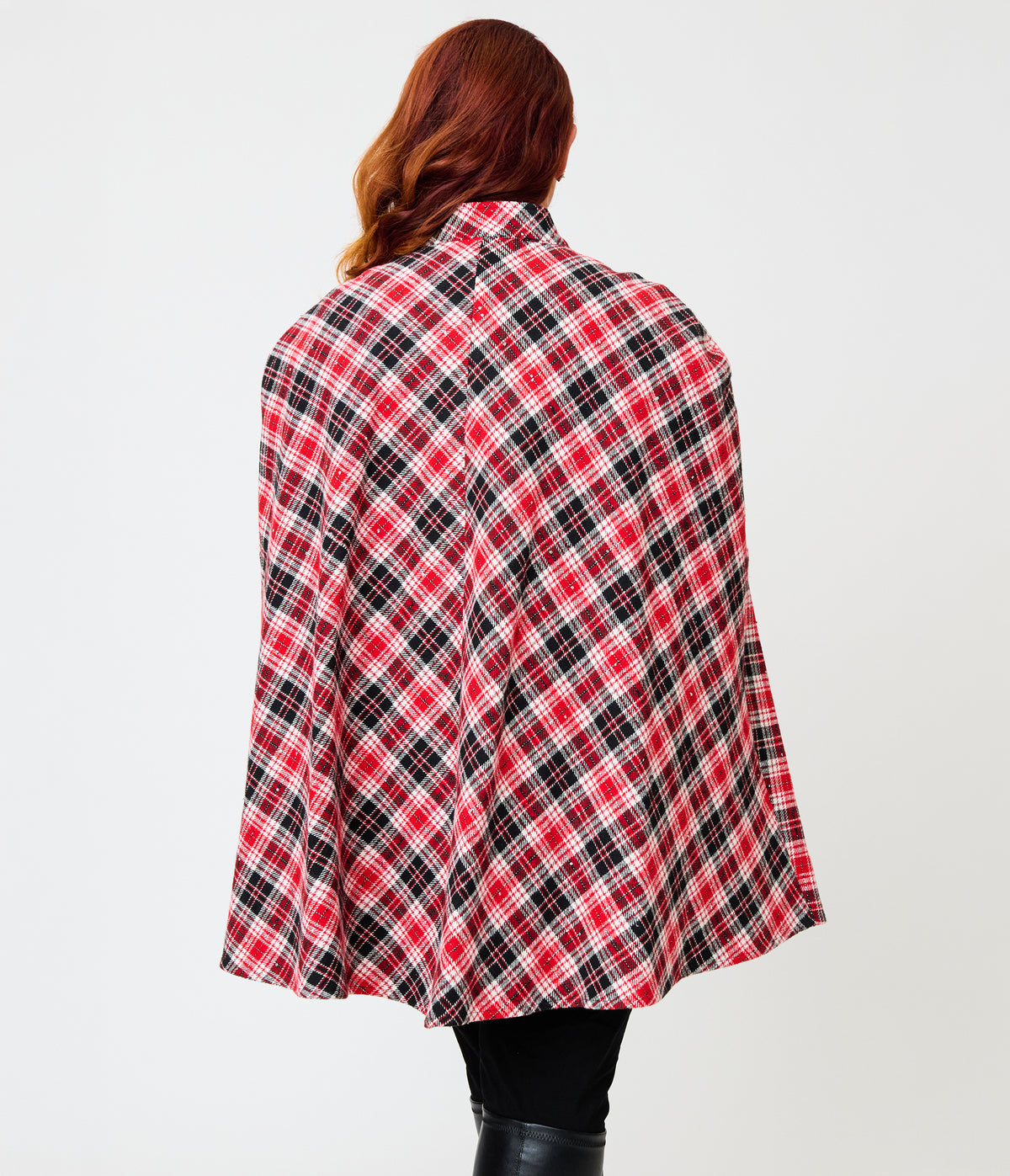 Smak Parlour Plus Size Red & Black Bias Plaid Savile Row Cape Coat