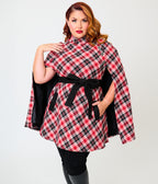 Smak Parlour Plus Size Red & Black Bias Plaid Savile Row Cape Coat