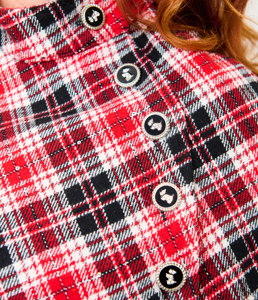 Smak Parlour Plus Size Red & Black Bias Plaid Savile Row Cape Coat