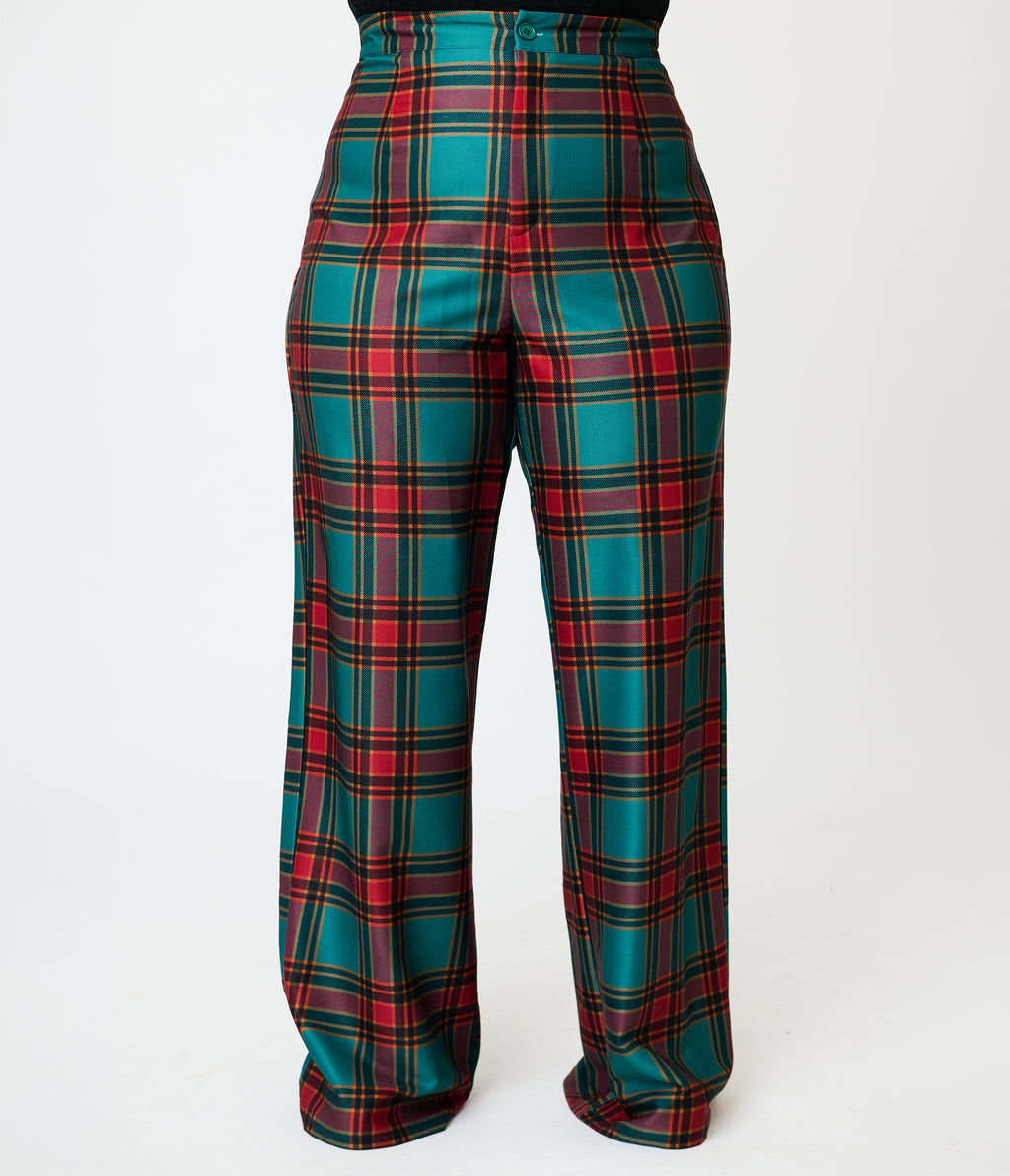 Smak Parlour Plus Size Green & Red Oversize Plaid Wide Leg Trousers