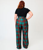 Smak Parlour Plus Size Green & Red Oversize Plaid Wide Leg Trousers
