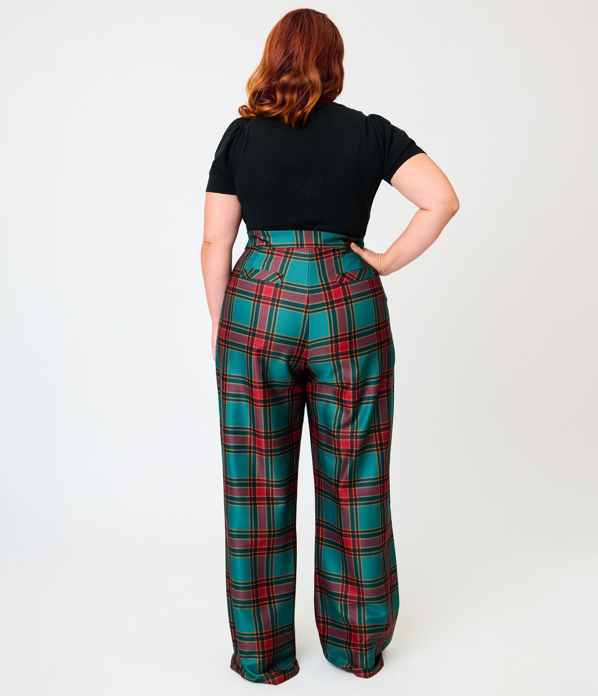 Smak Parlour Plus Size Green & Red Oversize Plaid Wide Leg Trousers