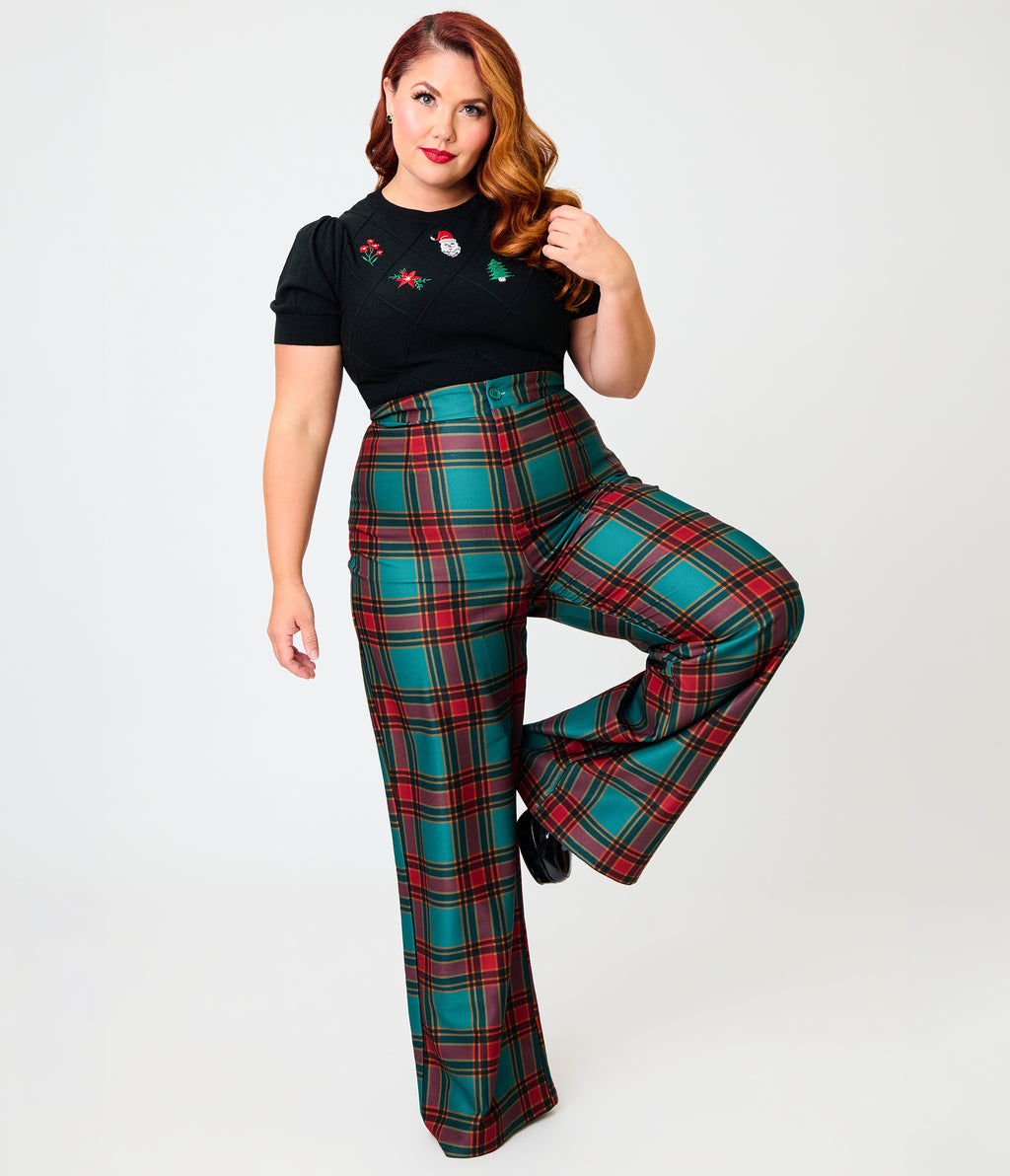 Smak Parlour Plus Size Green & Red Oversize Plaid Wide Leg Trousers