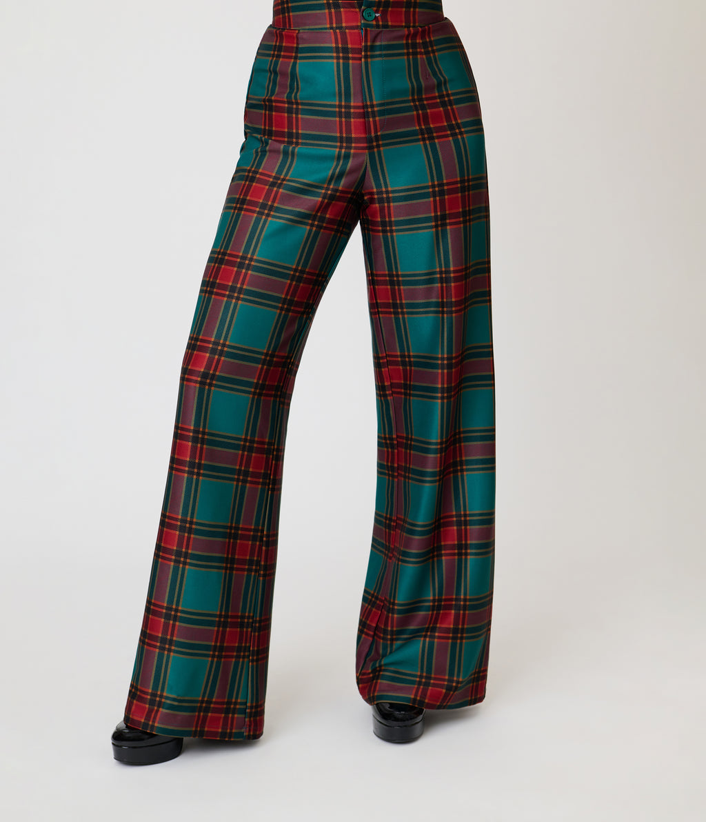 Smak Parlour Green & Red Oversize Plaid Wide Leg Trousers