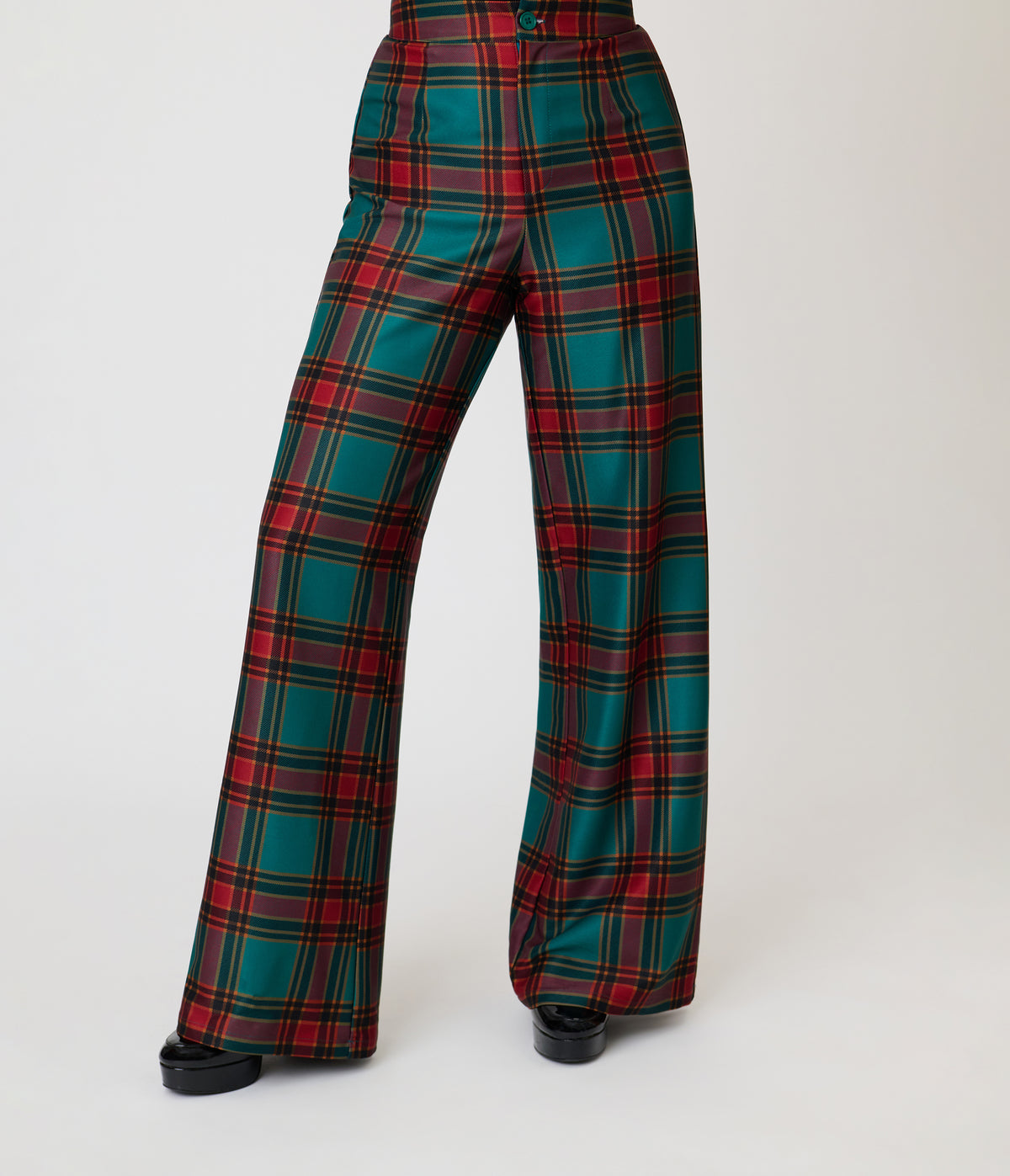 Smak Parlour Green & Red Oversize Plaid Wide Leg Trousers
