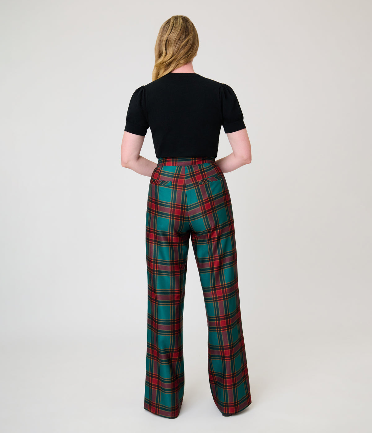 Smak Parlour Green & Red Oversize Plaid Wide Leg Trousers