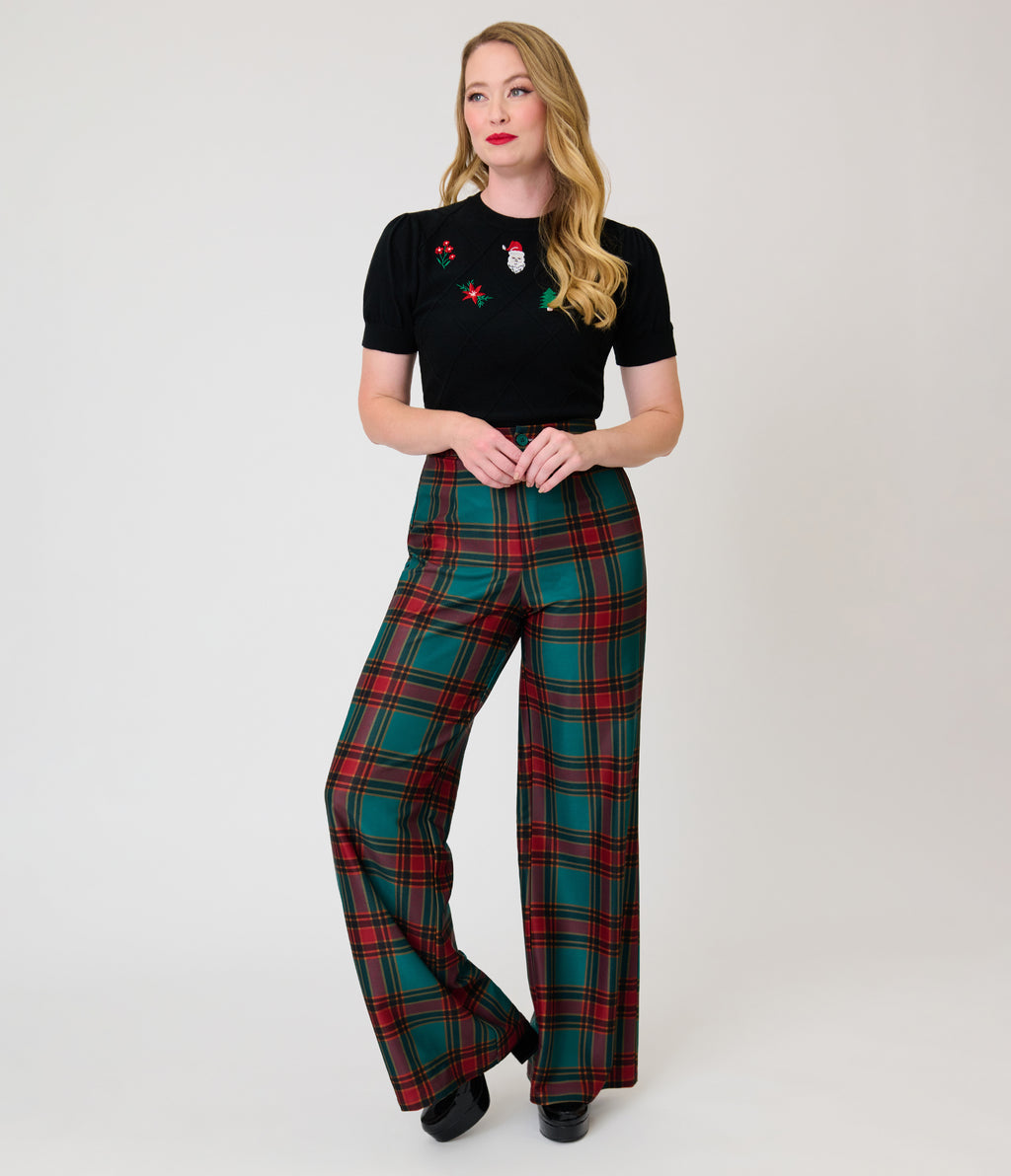Smak Parlour Green & Red Oversize Plaid Wide Leg Trousers