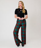 Smak Parlour Green & Red Oversize Plaid Wide Leg Trousers