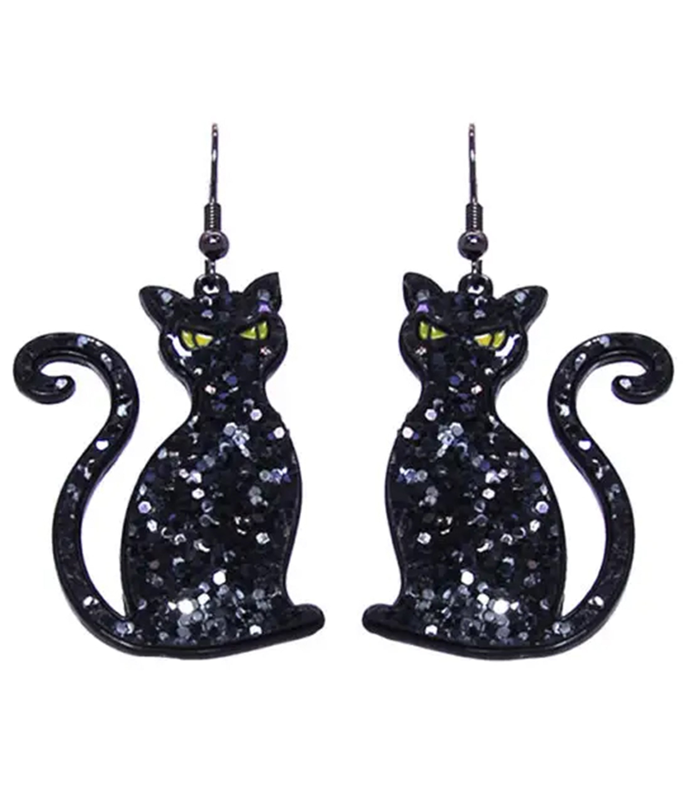 Black Cat Glitter Dangle Earrings