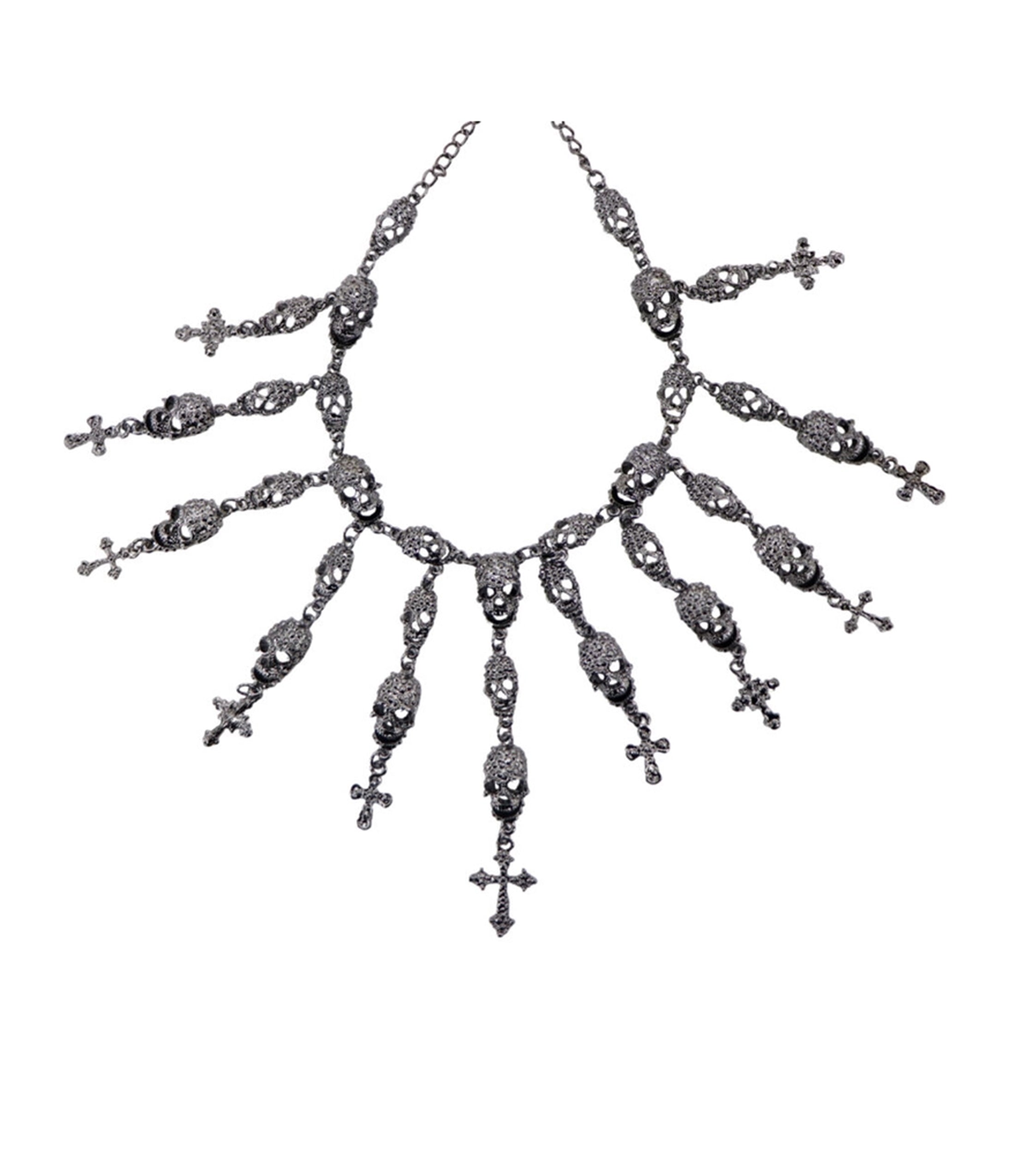 Western Fashion Silver Tone Skull & Cross Necklace