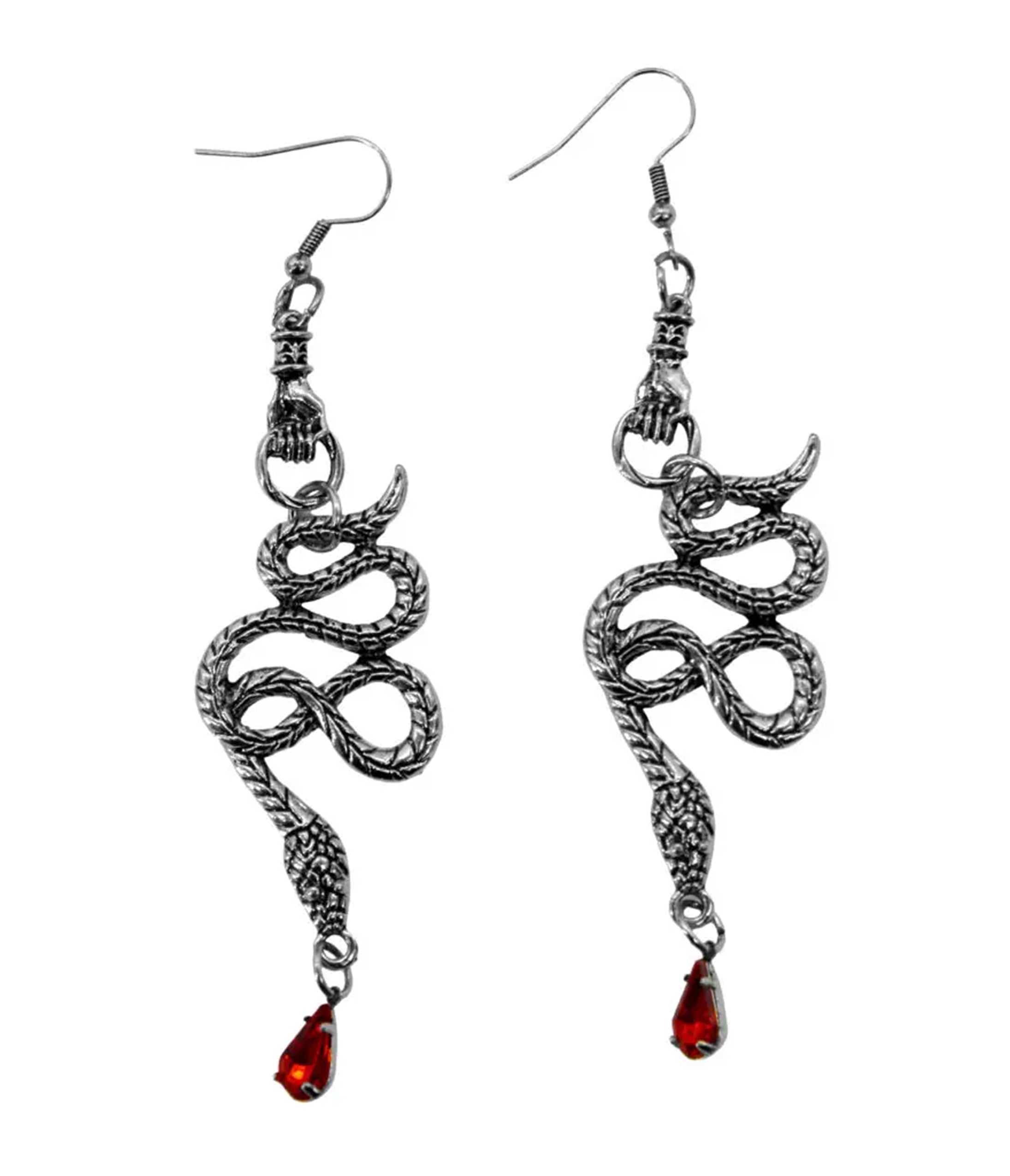 Silver Tone Snake Drop Earrings