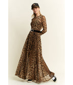 Brown Leopard Print Long Sleeve Maxi Dress