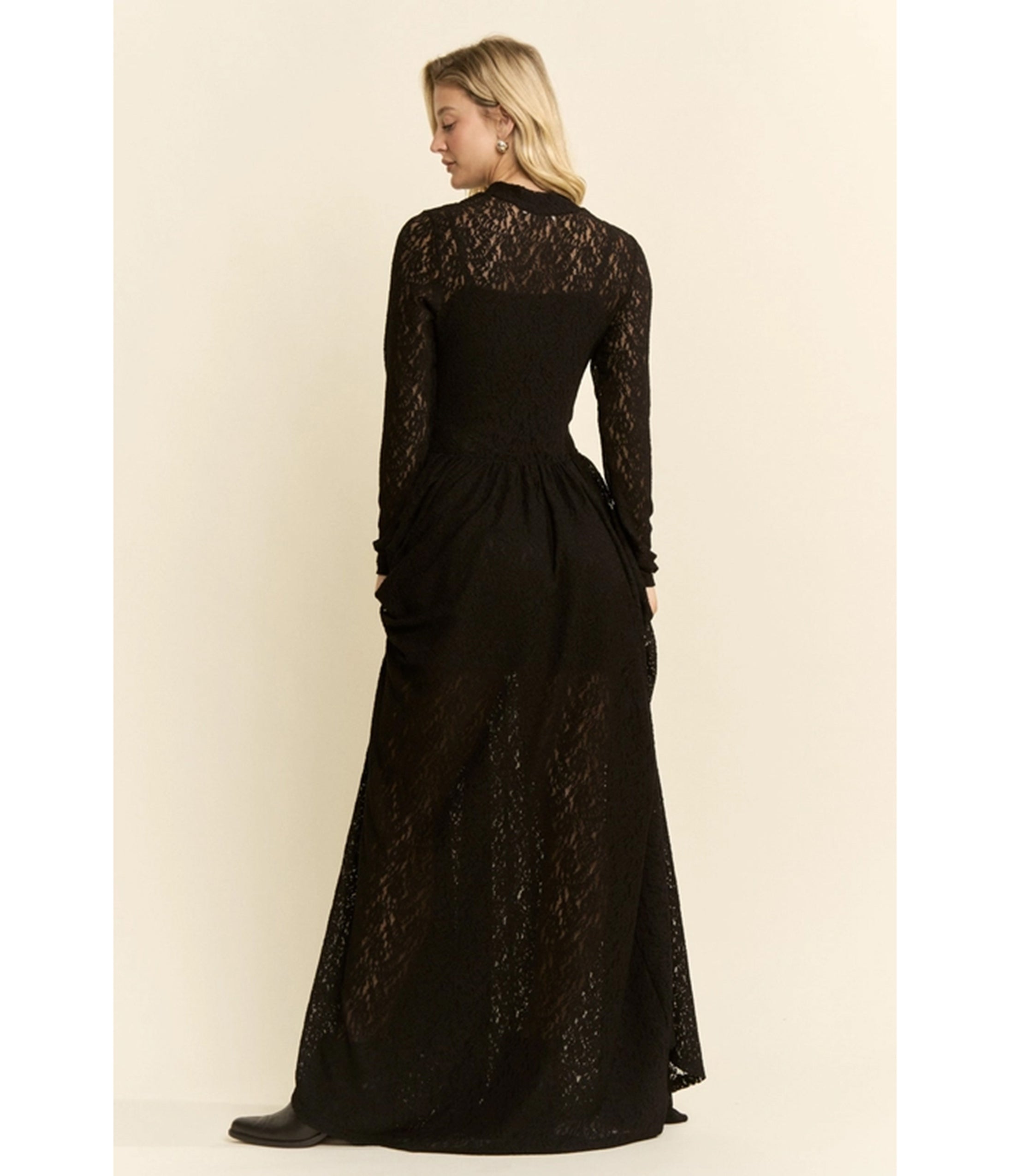 Black Lace Long Sleeve Maxi Dress