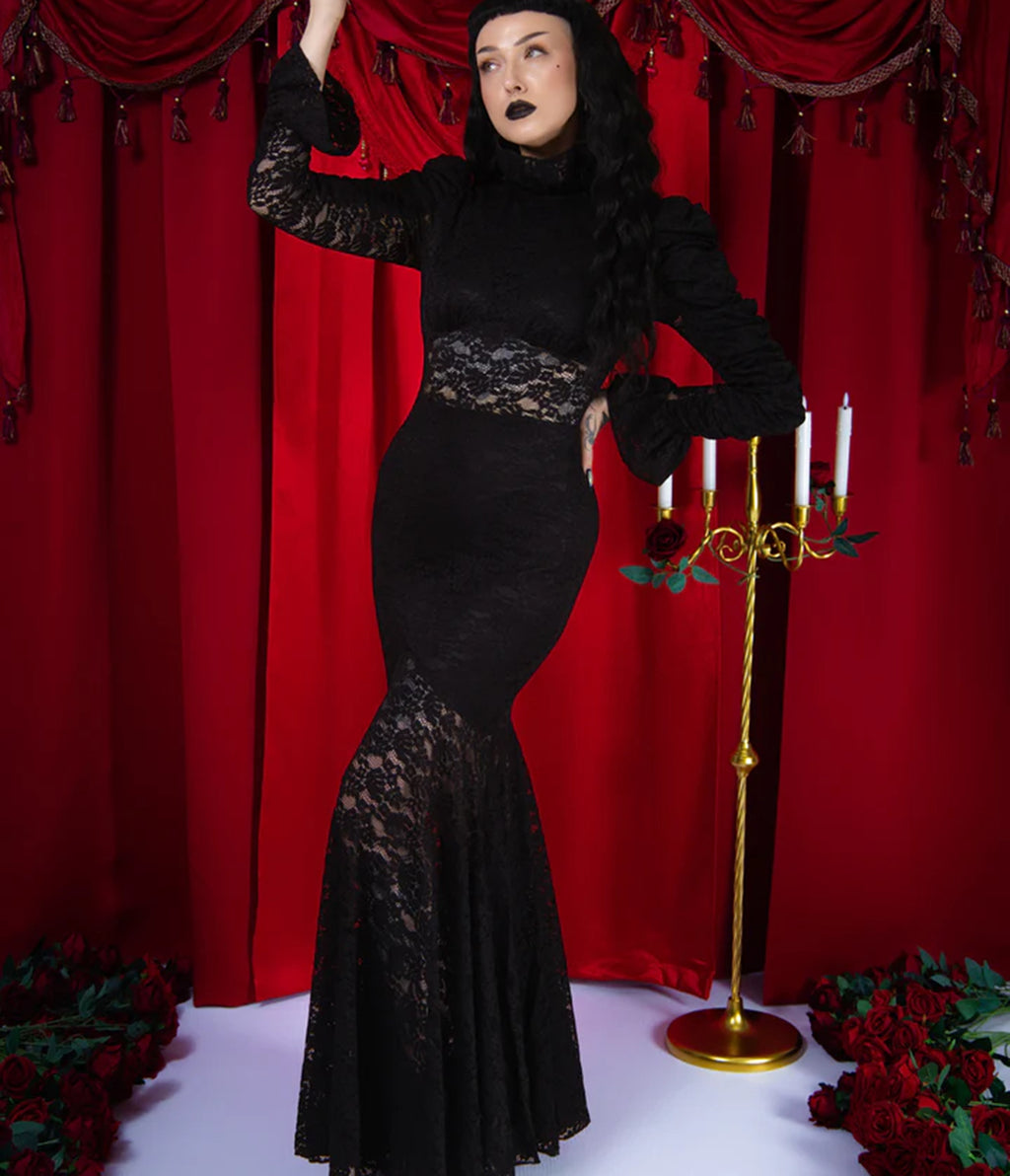 Elle Rebel Black Royal Guillotine Lace Maxi Dress
