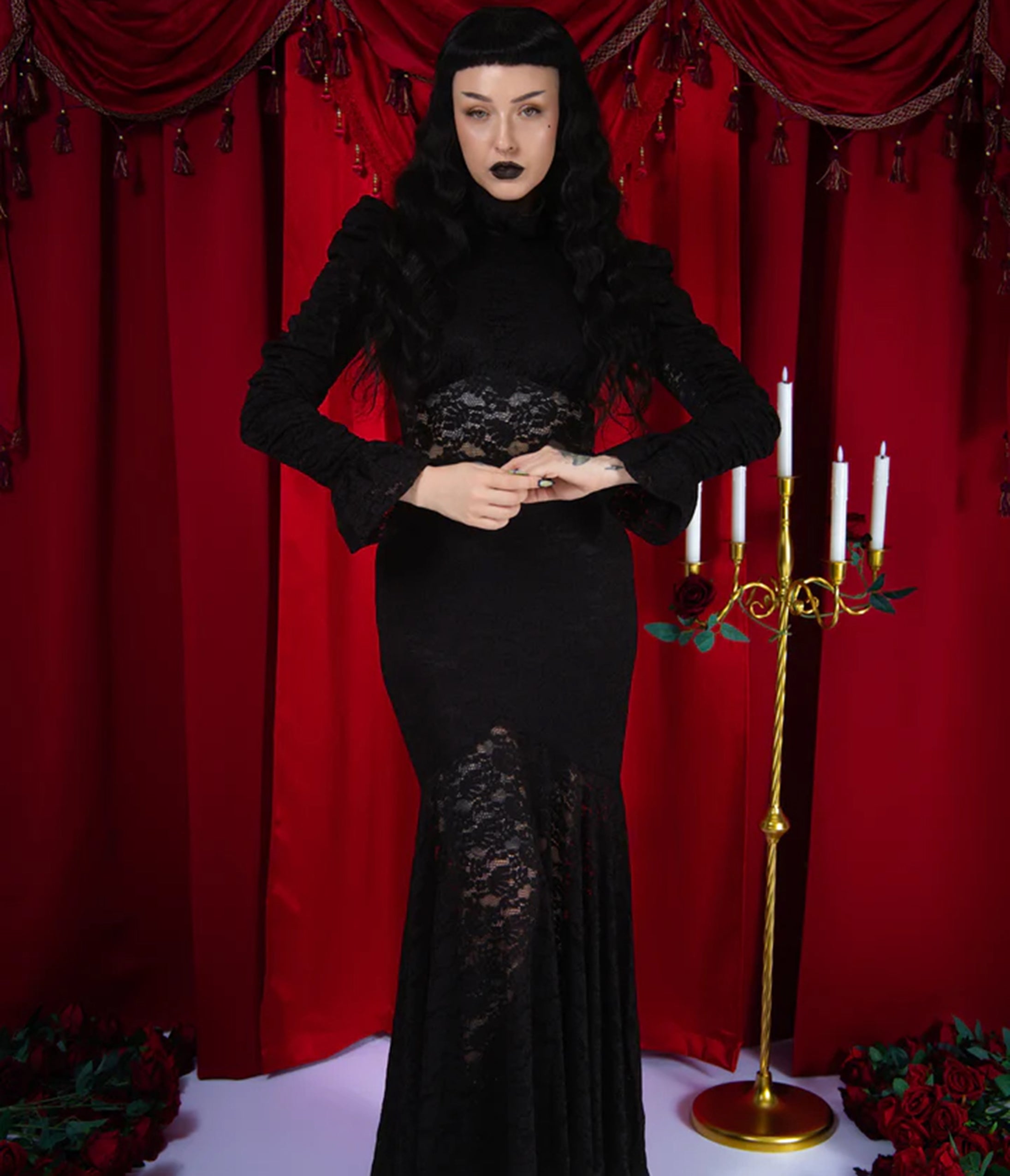 Elle Rebel Black Royal Guillotine Lace Maxi Dress