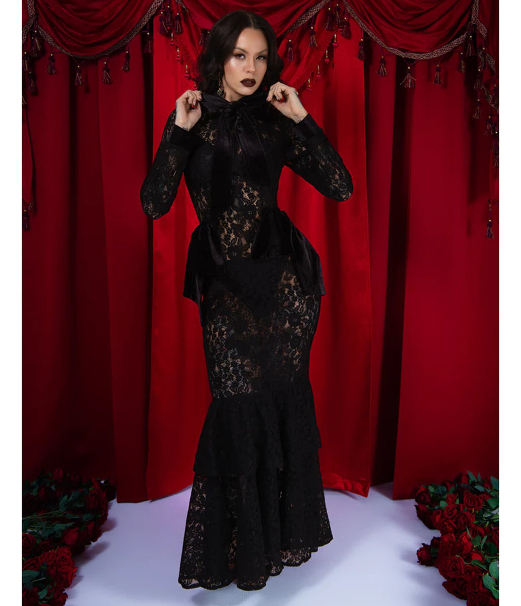 Elle Rebel Black Duchess Du Noir Sheer Lace Maxi Dress