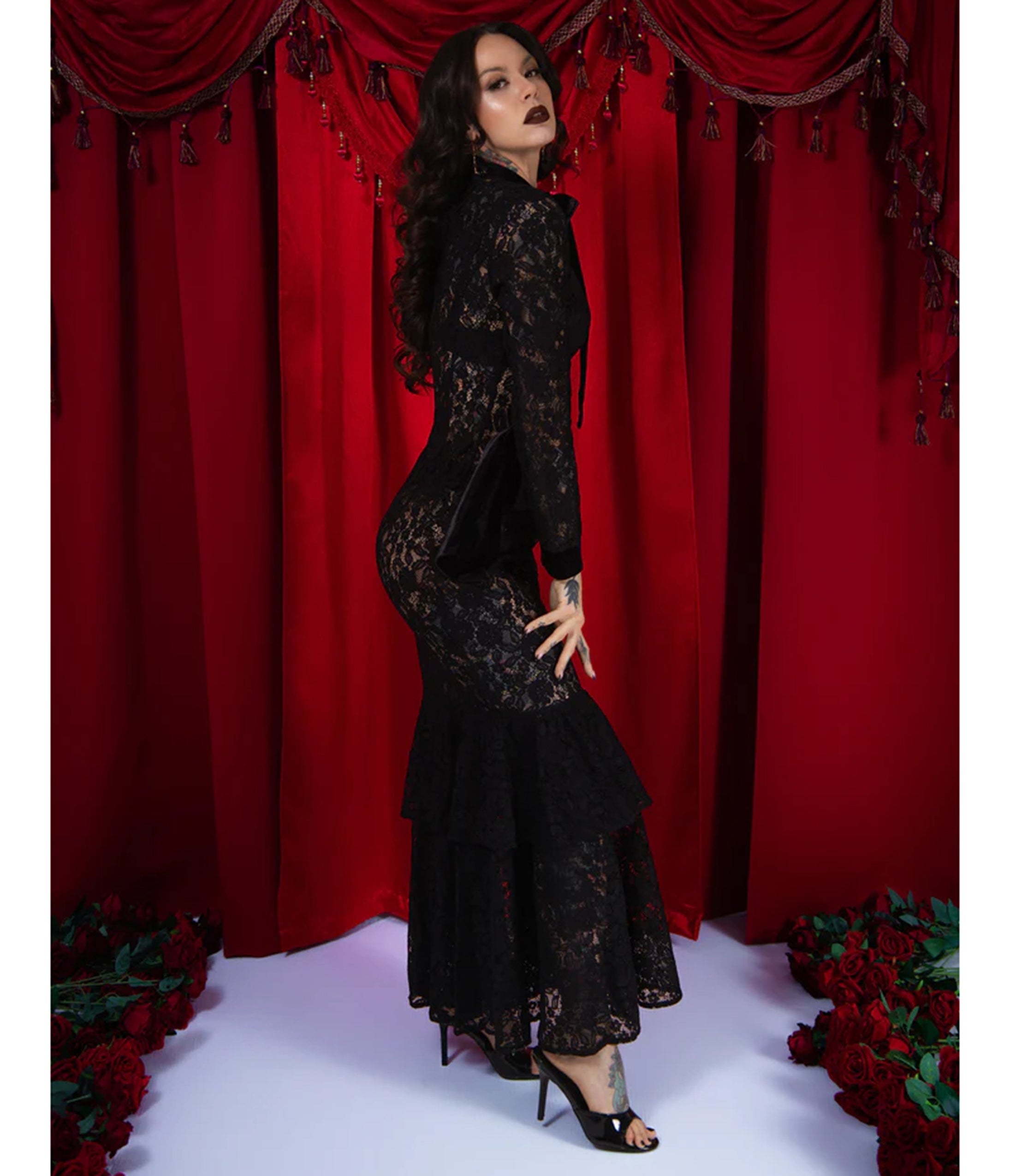 Elle Rebel Black Duchess Du Noir Sheer Lace Maxi Dress
