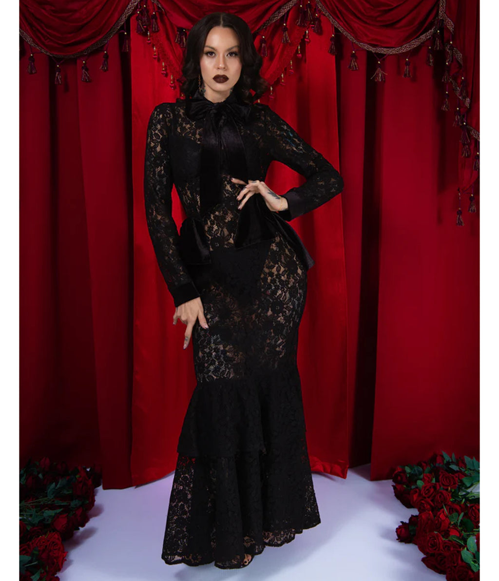 Elle Rebel Black Duchess Du Noir Sheer Lace Maxi Dress