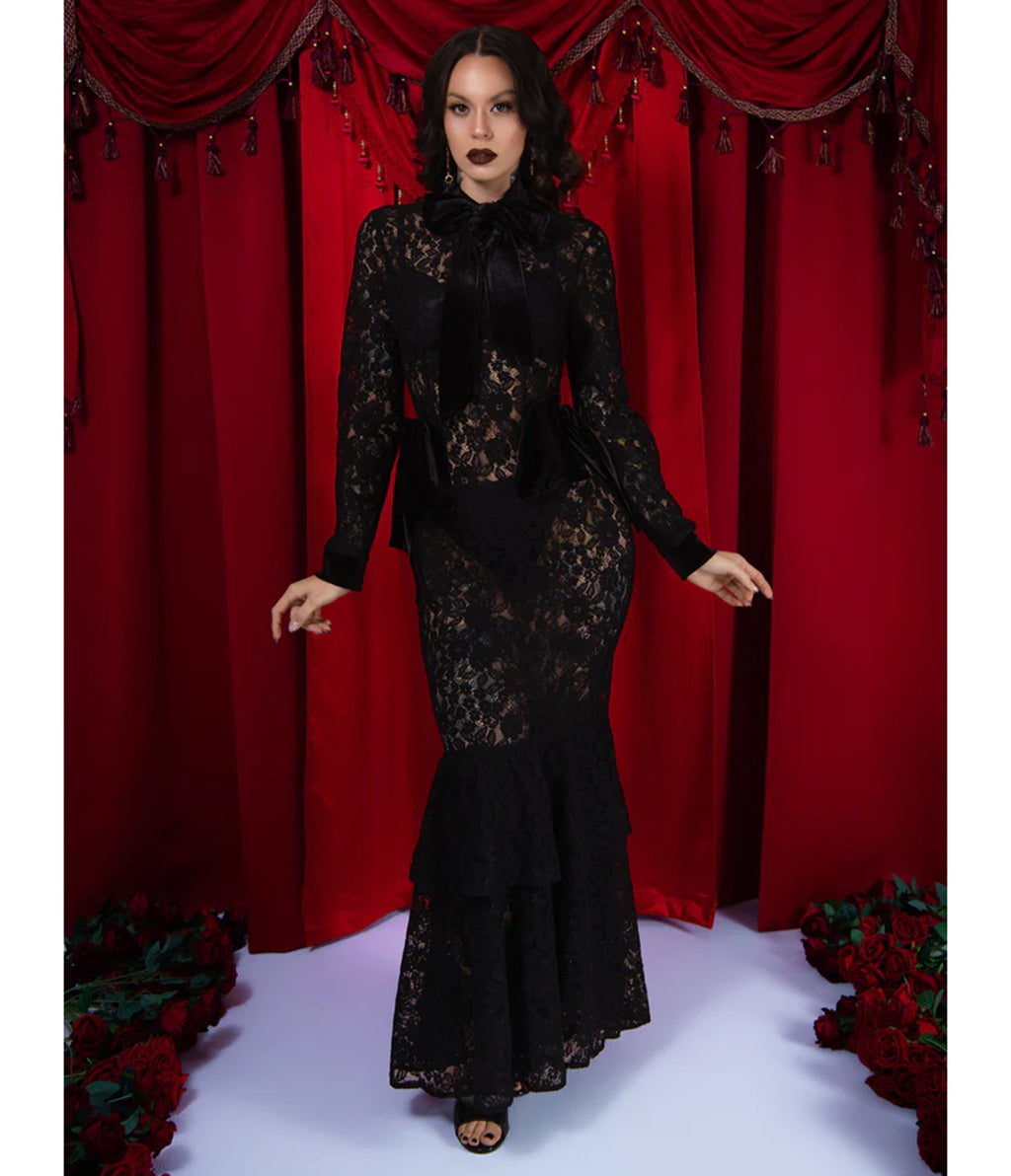 Elle Rebel Black Duchess Du Noir Sheer Lace Maxi Dress