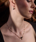 Black Gold Cat & Crescent Moon Charm Pendant Necklace