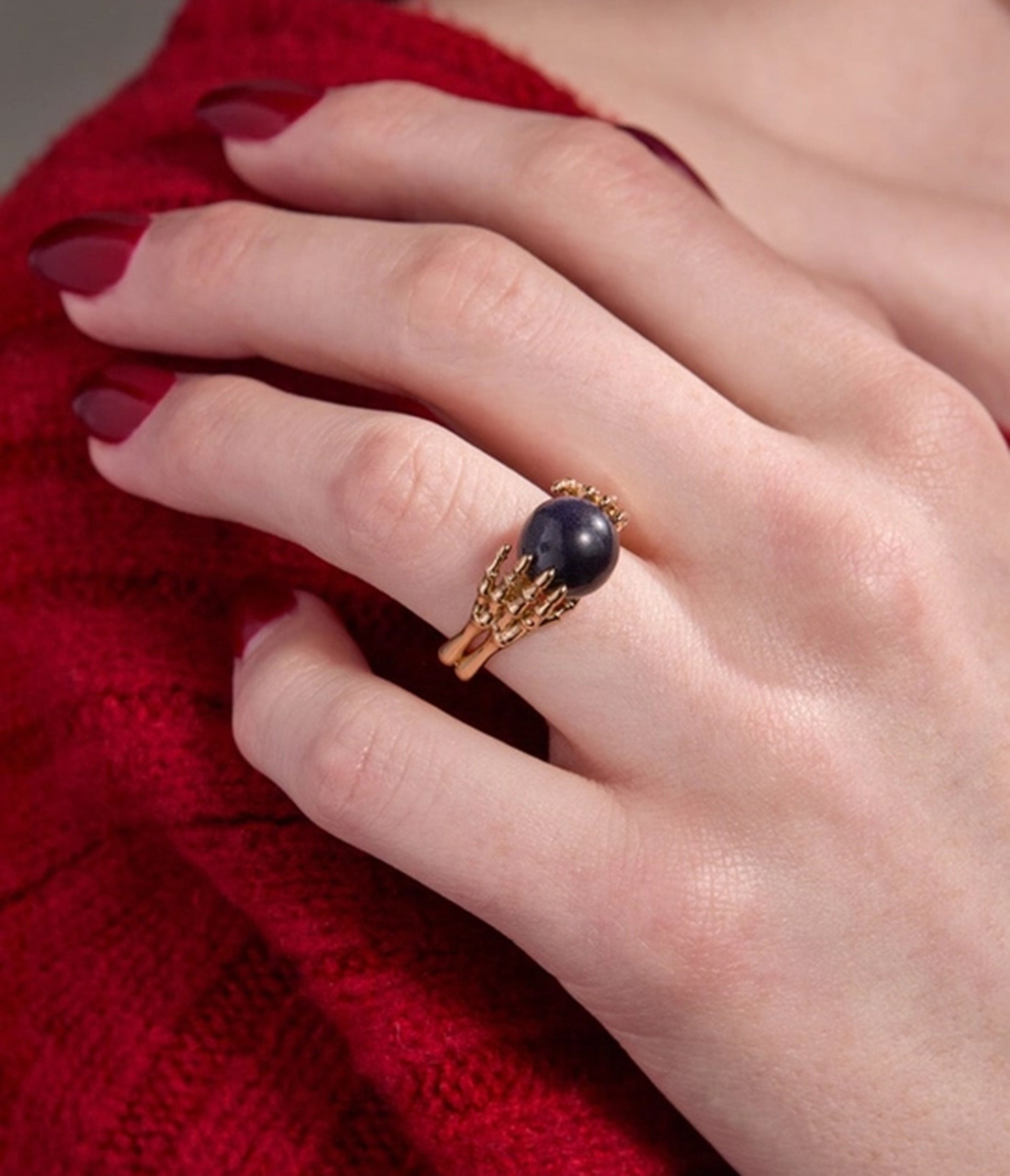 Gold Tone Skeleton Hand Statement Ring
