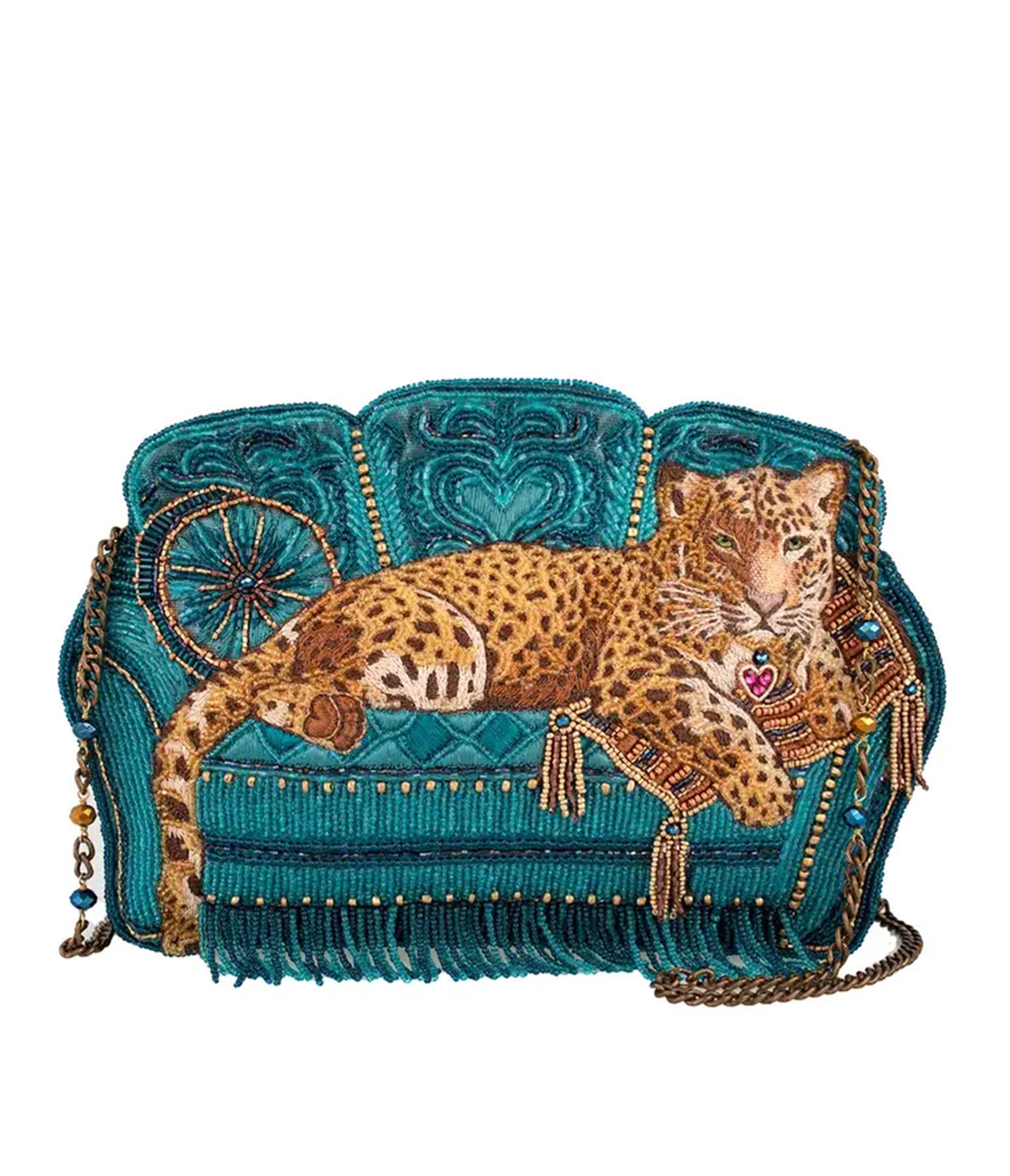 Mary Frances Teal Lazy Leopard Crossbody Bag
