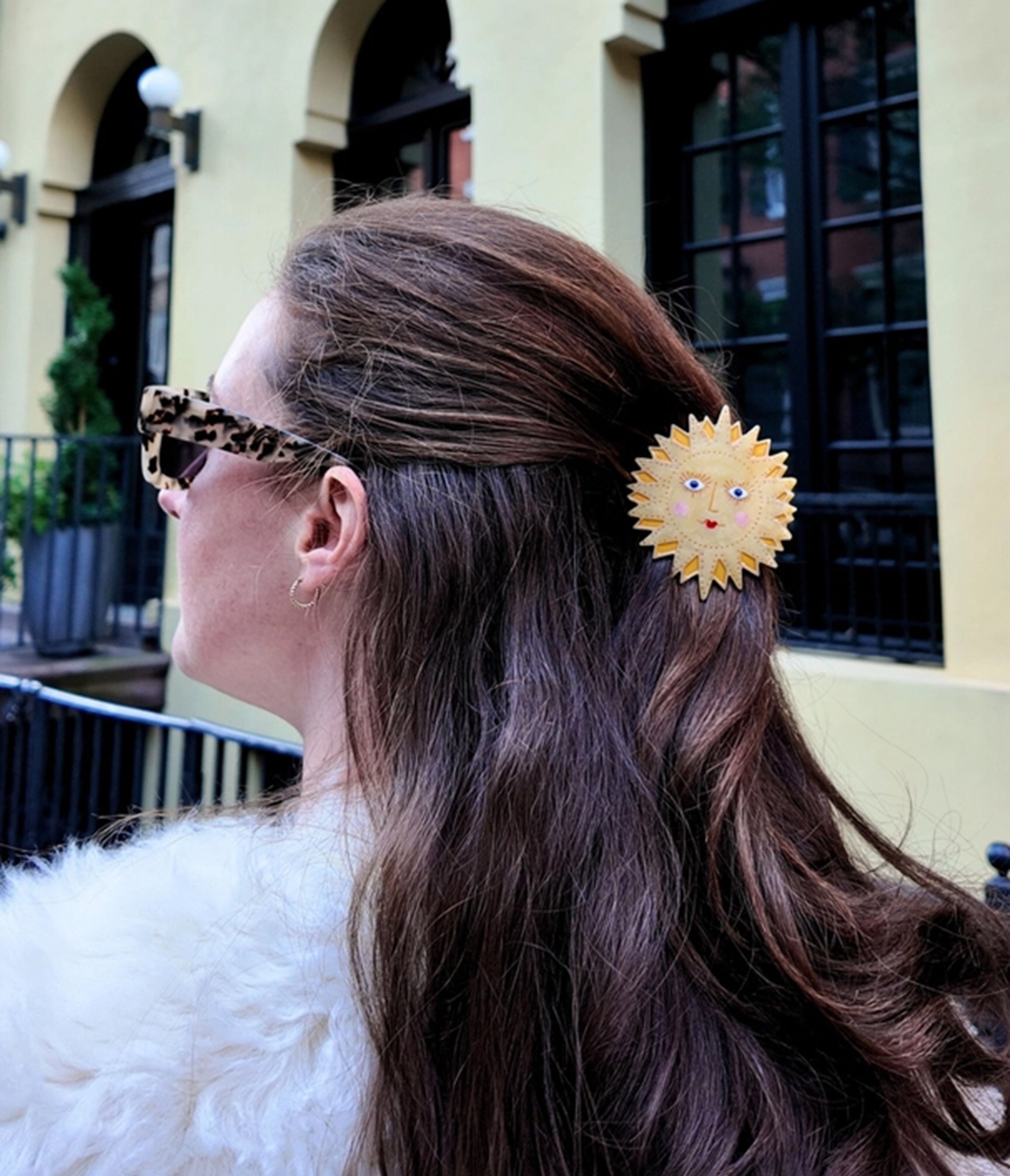 Yellow Sun Face Hair Claw Clip