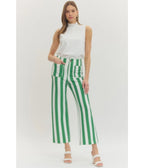 White & Green Striped Wide Leg Pants