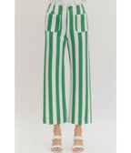 White & Green Striped Wide Leg Pants