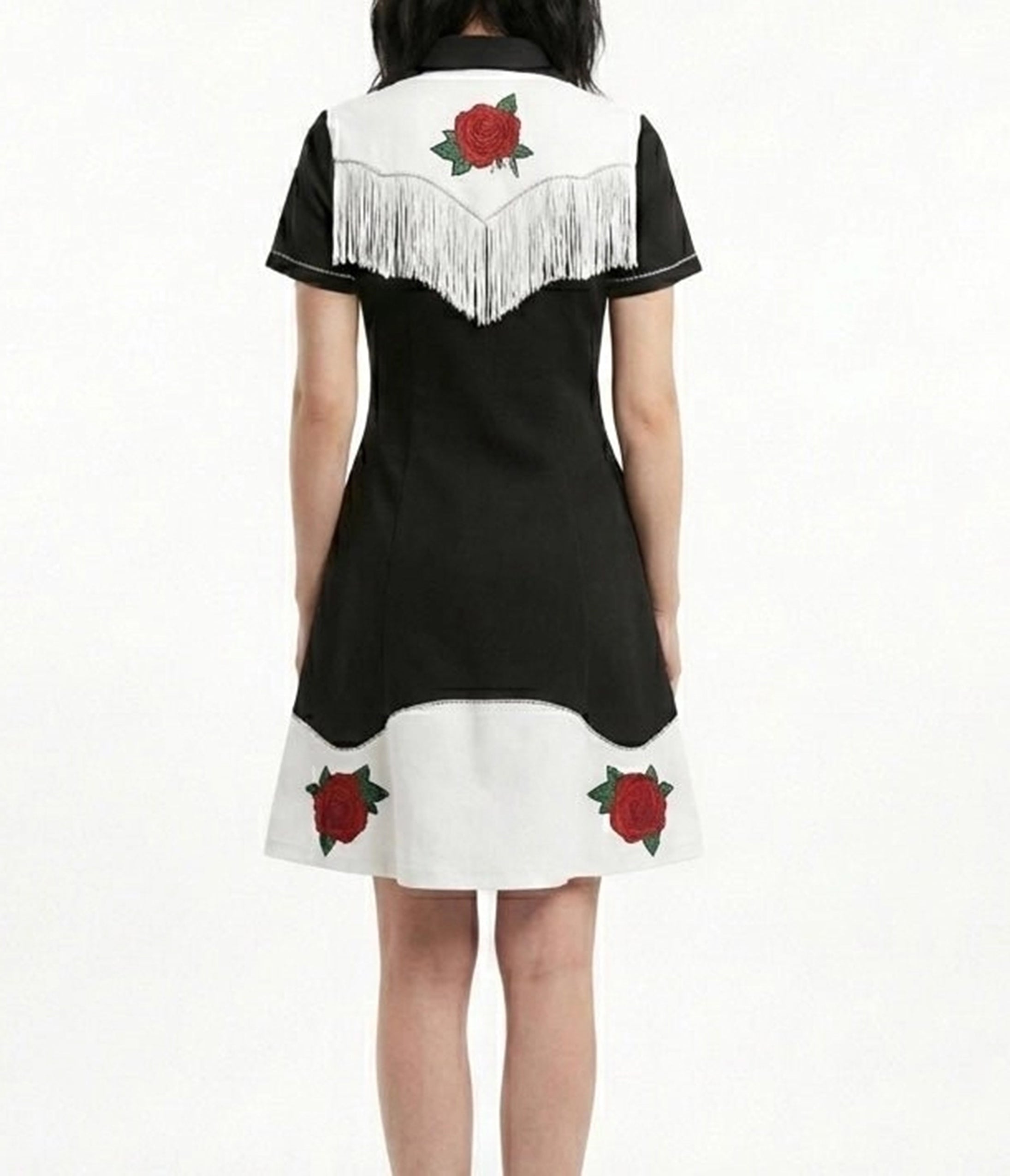 Black & White Embroidered Fringe Shirt Dress