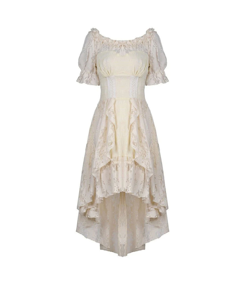 Beige Steampunk Lace High-Low Cocktail Dress