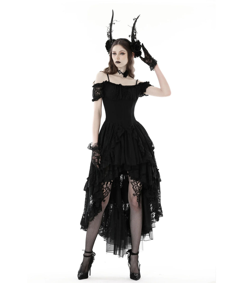 Black Gothic Lace High-Low Dovetail Dress