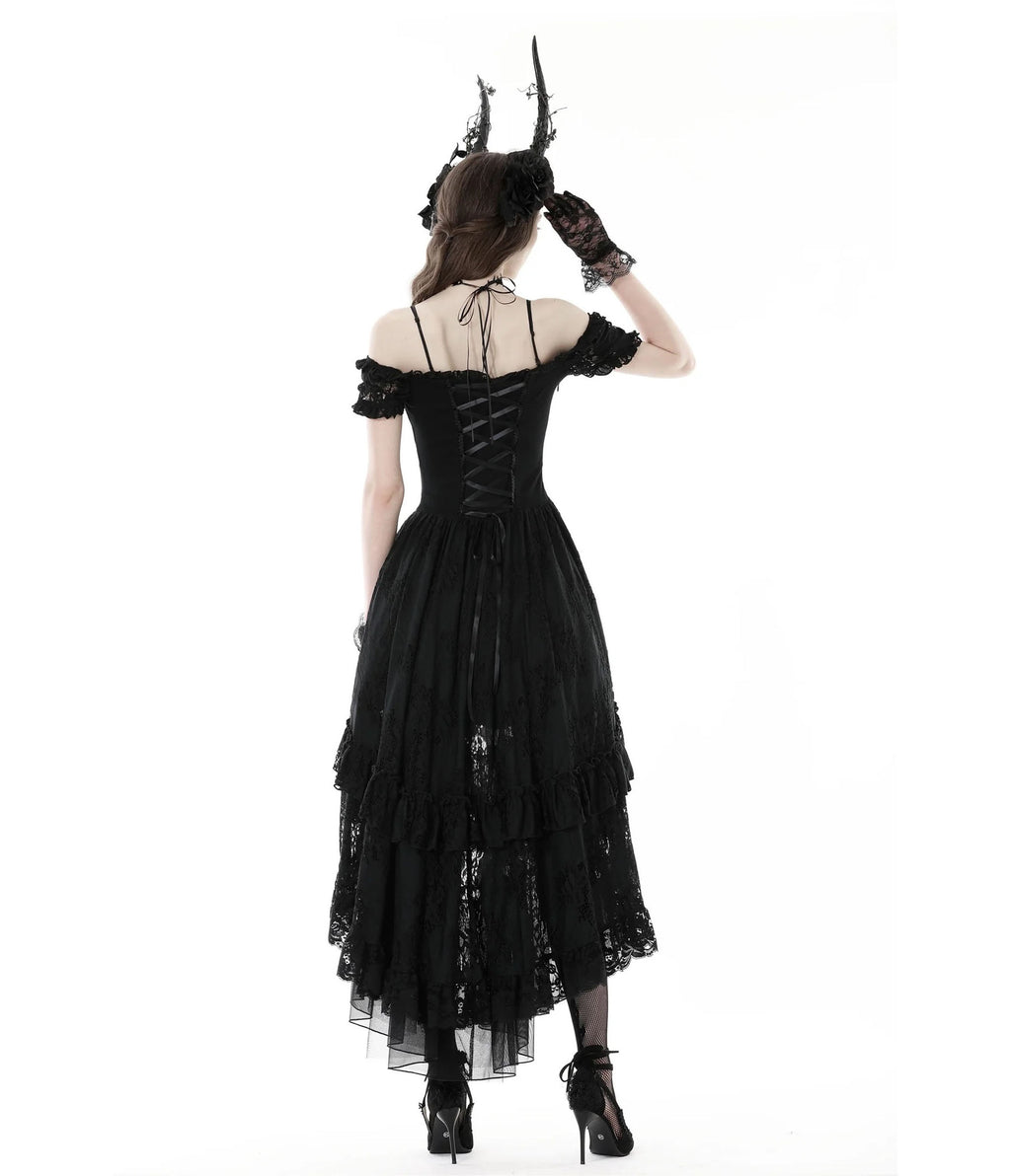 Black Gothic Lace High-Low Dovetail Dress