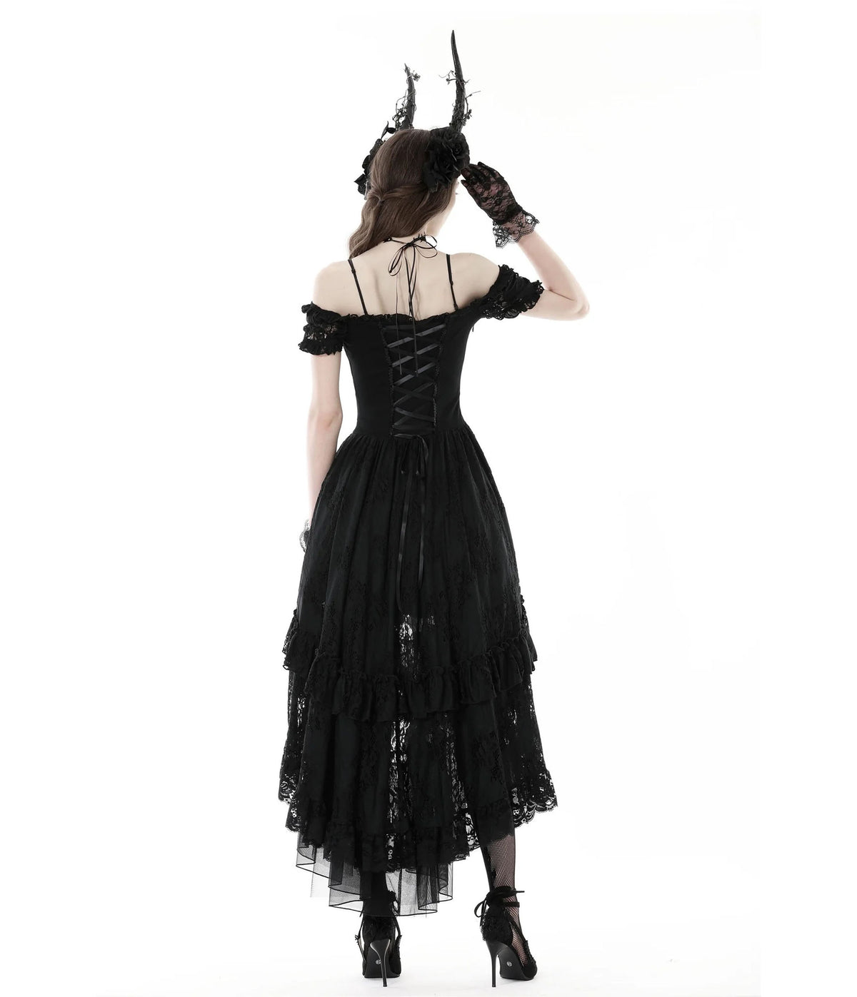 Black Gothic Lace High-Low Dovetail Dress